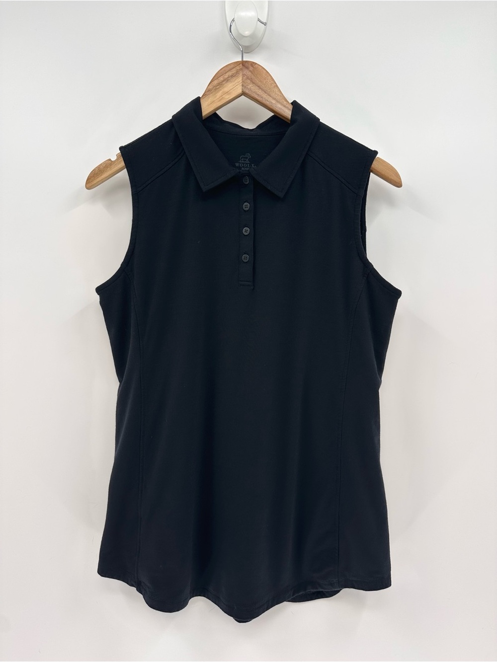 Woolx Rosie Black Sleeveless Merino Wool Polo Shirt Size Medium